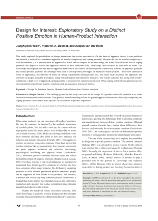 Yoon-2012-Design for Interest- Exploratory Study on a Distinct  Positive Emotion in Human-Product Interaction